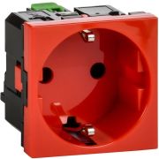 Розетка с заземляющим контактом без защитной шторки и безвинтовым зажимом (2 модуля) красная