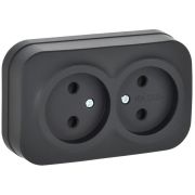 GLORY Розетка 2-местная для открытой установки без заземления без защитных шторок 10А РС22-2-ХЧм черный матовый IEK