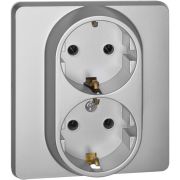 Розетка 2-местная с заземлением без защитных шторок 16А в сборе алюминий INSPIRIA