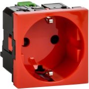 Розетка с заземляющим контактом защитной шторкой и безвинтовым зажимом (2 модуля) красная
