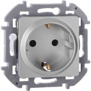 Розетка 1-местная с заземлением с защитными шторками 16А алюминий INSPIRIA