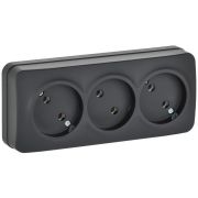 GLORY Розетка 3-местная для открытой установки без заземления без защитных шторок 10А РС23-2-ХЧм черный матовый IEK