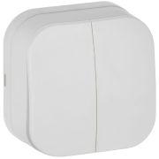 GLORY Выключатель 2-клавишный для открытой установки 10А ВС20-2-0-ХБм белый матовый IEK