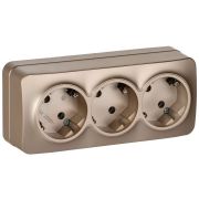 GLORY Розетка 3-местная для открытой установки с заземлением без защитных шторок 16А РС23-3-ХШм шампань матовый IEK