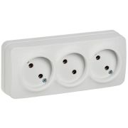 GLORY Розетка 3-местная для открытой установки без заземления без защитных шторок 10А РС23-2-ХБм белый матовый IEK