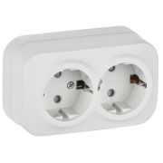 GLORY Розетка 2-местная для открытой установки с заземлением с защитными шторками 16А РСш22-3-ХБм белый матовый IEK