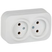 GLORY Розетка 2-местная для открытой установки без заземления без защитных шторок 10А РС22-2-ХБм белый матовый IEK