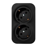 Розетка 2-местная для открытой установки с заземлением с защитными шторками с предварительным подключением 16А черный матовый QUTEO