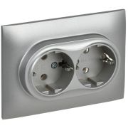 SKANDY Розетка 2-местная с заземлением без защитных шторок 16А в сборе SK-R08S серебряный IEK