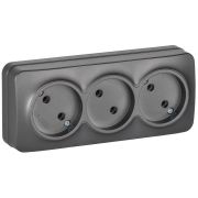 GLORY Розетка 3-местная для открытой установки без заземления без защитных шторок 10А РС23-2-ХСм сталь матовый IEK