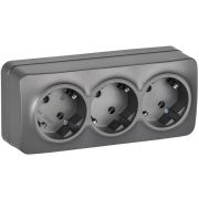 GLORY Розетка 3-местная для открытой установки с заземлением без защитных шторок 16А РС23-3-ХСм сталь матовый IEK