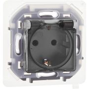 Розетка 1-местная с заземлением с защитными шторками и крышкой 16А IP44 алюминий INSPIRIA