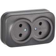 GLORY Розетка 2-местная для открытой установки без заземления без защитных шторок 10А РС22-2-ХСм сталь матовый IEK