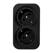 Розетка 2-местная для открытой установки с заземлением без защитных шторок с предварительным подключением 16А черный матовый QUTEO