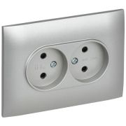 SKANDY Розетка 2-местная без заземления с защитными шторками 10А в сборе SK-R09S серебряный IEK