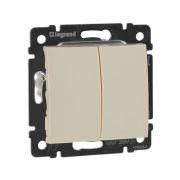 Выключатель 2-клавишный проходной схема 6/2 10А безвинтовое крепление слоновая кость VALENA