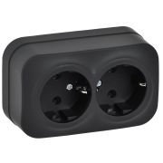 GLORY Розетка 2-местная для открытой установки с заземлением без защитных шторок 16А РС22-3-ХЧм черный матовый IEK