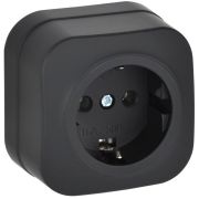 GLORY Розетка 1-местная для открытой установки с заземлением без защитных шторок 16А РС20-3-ХЧм черный матовый IEK