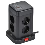 DOMINIC Удлинитель У08K 8 мест 2P+PE 1,5м 3х1,0мм2 16А/250В USB A+C 20Вт черный IEK