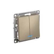 ATLASDESIGN 2-клавишный ВЫКЛЮЧАТЕЛЬ с подсветкой ,сх.5а, 10АХ,мех., быстрозажимные клеммы, ШАМПАНЬ