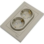 Розетка ATLASDESIGN двойная с заземлением со шторками 16А в сборе шампань