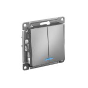 ATLASDESIGN 2-клавишный ВЫКЛЮЧАТЕЛЬ с подсветкой ,сх.5а, 10АХ, быстрозажимные клеммы,СТАЛЬ
