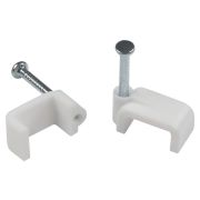 Скоба пластиковая крепежная плоская 12 мм белая NO-224-587 (50 шт/уп)