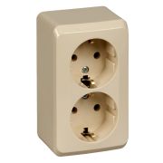 ЭТЮД Розетка двойная наружная с заземлением без шторок бежевая