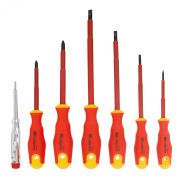 Набор отверток диэлектрических до 1000 В + тестер, 7 шт., PH + SL, CrV, 2к рукоятка