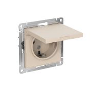 ATLASDESIGN РОЗЕТКА с заземл. со шторк. с крышкой, 16А, IP20, механизм, ПЕСОЧНЫЙ