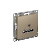 Розетка ATLASDESIGN USB 5В 1 порт x 2,1 А 2 порта х 1,05 А механизм шампань