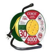Удлинитель силовой Союз на катушке 4 гнезда 4000 Вт 30м