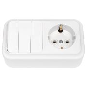 Беларусь Блок: выключатель трехклавишный + розетка с заземлением наружный Пралеска