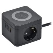 DOMINIC Удлинитель с беспроводной зарядкой 10Вт У02К 2 места 2P+PE 1,3м 3х1,0мм2 16А/250В USB A+C черный IEK