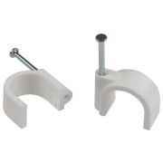 Скоба пластиковая крепежная круглая 20 мм белая NO-224-577 (50 шт/уп)