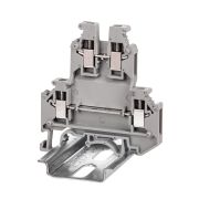 Клемма двухуровневая, винтовой зажим, 4 точки подключения, 2.5 кв.мм, серая