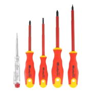 Набор отверток диэлектрических до 1000 В + тестер, 5 шт., PH + SL, CrV, 2к рукоятка