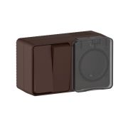 AtlasDesign PROFI IP54 О/У БЛОК: РОЗ. з/к со шт. 16А, ВЫКЛ.2-клав.10А, КОРИЧНЕВЫЙ