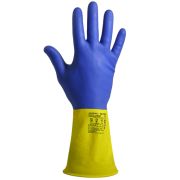 Перчатки химостойкие латекс/неопрен с внутренним хлопковым напылением, толщина 0,70 мм,  синие- желтые ArmProtect NL700,  р.M (8)