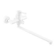 Смеситель для ванны шаровый с длинным изливом переключателем душа  белый