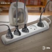 Удлинитель без заземления, 2х1мм2, 10А, ПВС, 5 гнезд, 3м 10/840 U-5-3m-2x1