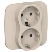 FLITE Розетка 2-местная с заземлением с защитными шторками безвинтовое крепление 16А в сборе РСш12-1-А-ФлЛ льняной IEK