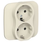 FLITE Розетка 2-местная с заземлением с защитными шторками безвинтовое крепление 16А в сборе РСш12-1-А-ФлСл сливочный IEK