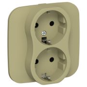 FLITE Розетка 2-местная с заземлением без защитных шторок безвинтовое крепление 16А в сборе РС12-1-А-ФлО оливковый IEK