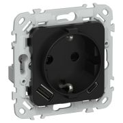 FLITE Розетка 1-местная с заземлением с защитными шторками 16А с USB A+C 20Вт безвинтовое крепление РСЮшс11-1-ФлЧ черный IEK