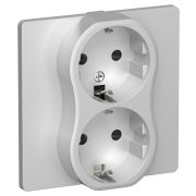 FLITE Розетка 2-местная с заземлением с защитными шторками безвинтовое крепление 16А в сборе РСш12-1-К-ФлА алюминий IEK