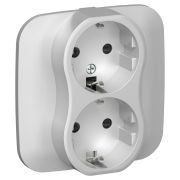 FLITE Розетка 2-местная с заземлением с защитными шторками безвинтовое крепление 16А в сборе РСш12-1-А-ФлА алюминий IEK