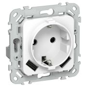 FLITE Розетка 1-местная с заземлением с защитными шторками 16А с USB A+A 3,1А безвинтовое крепление РСЮша11-1-ФлБ белый IEK