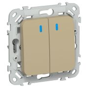 FLITE Выключатель 2-клавишный с индикацией 10А ВС12-1-1-ФлХ хаки IEK