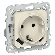 FLITE Розетка 1-местная с заземлением с защитными шторками 16А с USB A+C 20Вт безвинтовое крепление РСЮшс11-1-ФлСл сливочный IEK